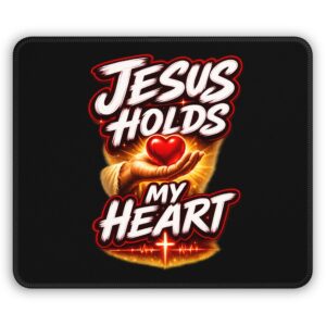 Jesus Holds My Heart — Crimson Mercy Mouse Pad
