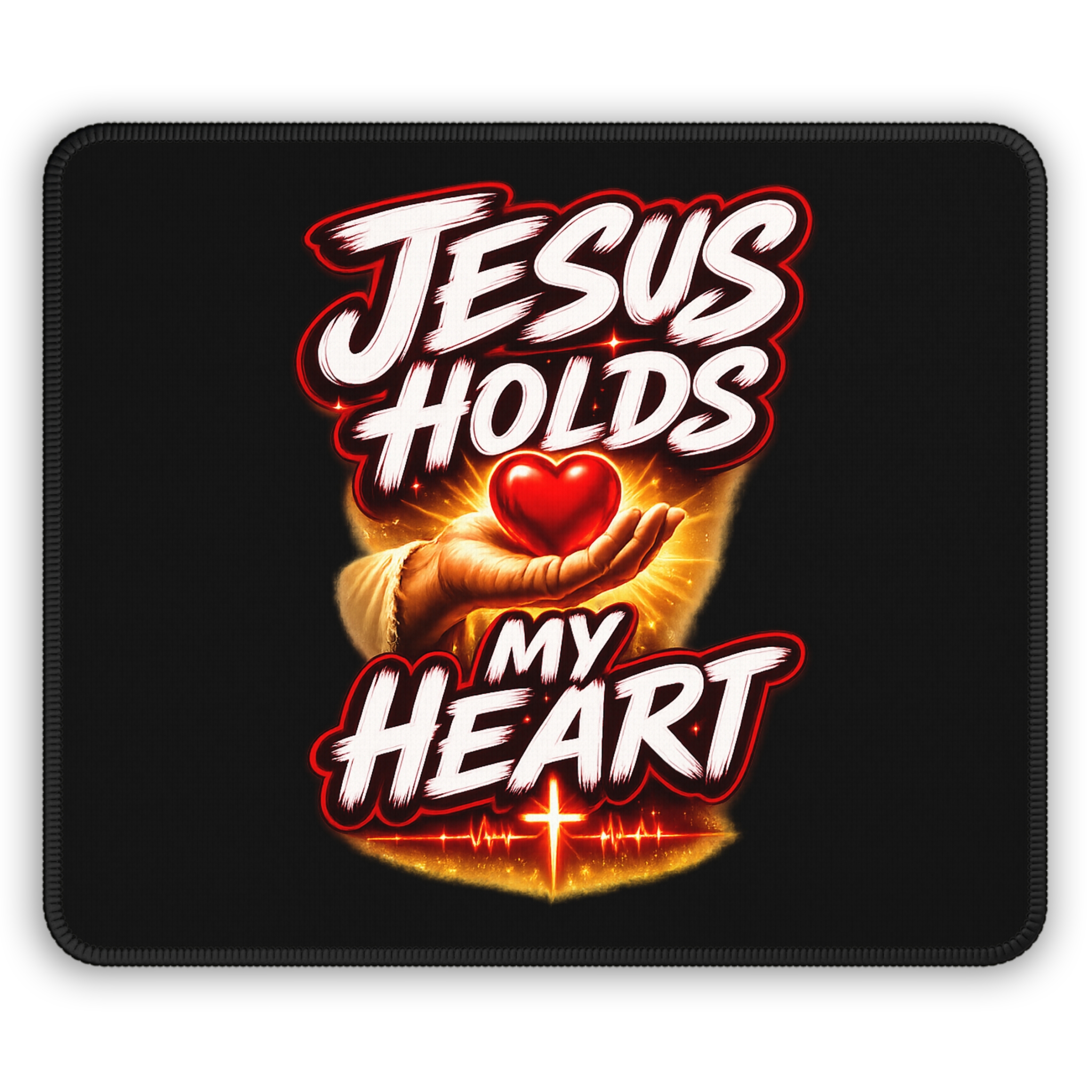 Jesus Holds My Heart — Crimson Mercy Mouse Pad