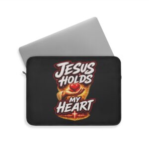 Jesus Holds My Heart – Crimson Mercy Laptop Sleeve