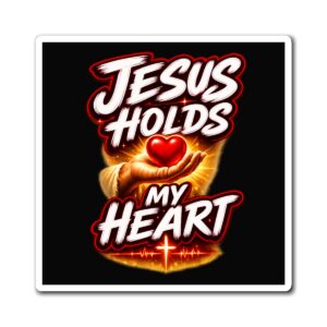 Jesus Holds My Heart Magnet — Crimson Mercy Reminder