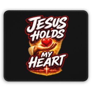 Jesus Holds My Heart — Crimson Mercy Mouse Pad