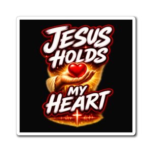 Jesus Holds My Heart Magnet — Crimson Mercy Reminder